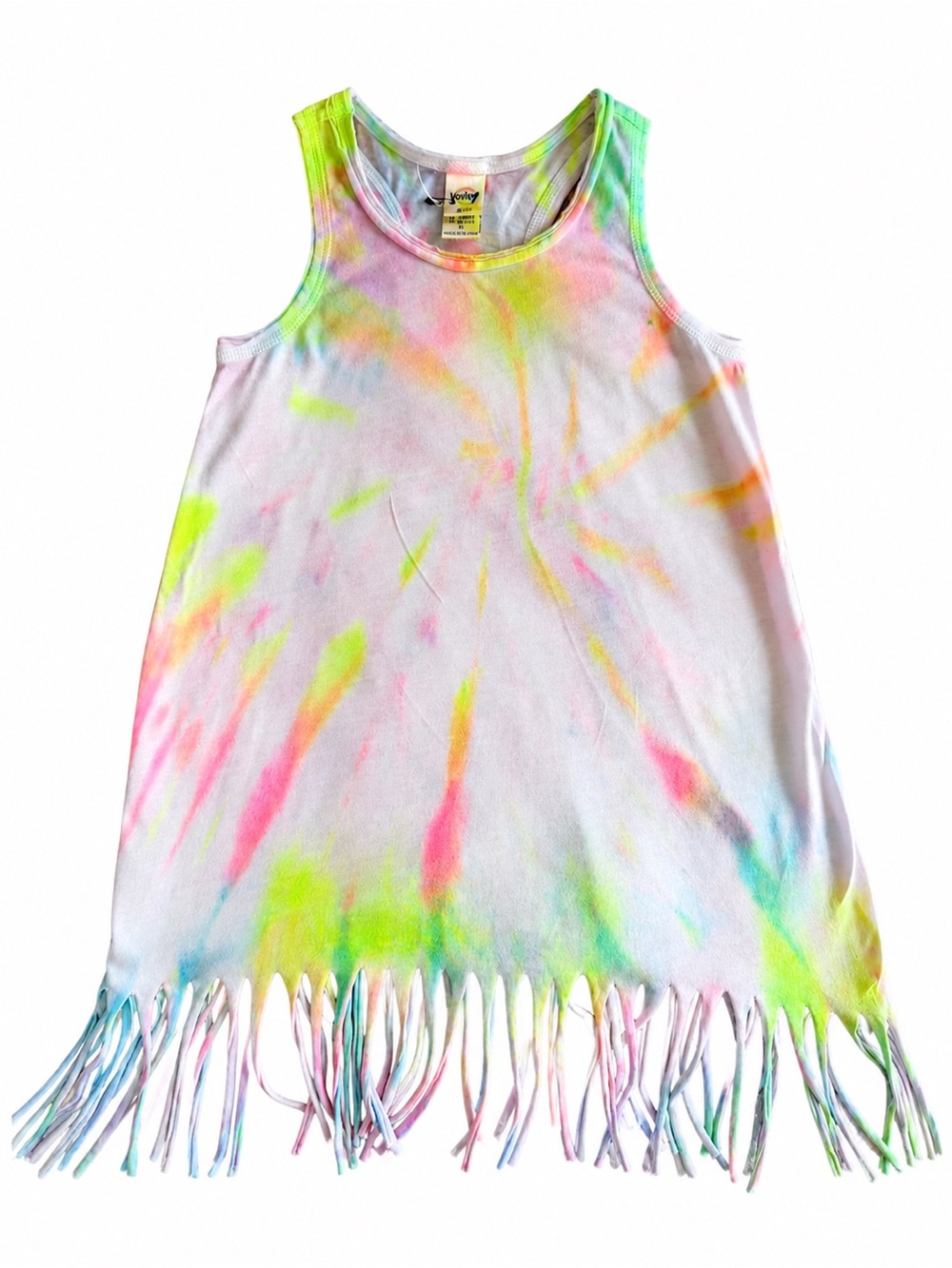 Size 3 Neon Tie-Dye Fringe Dress- Pink, Yellow, Green, Blue/Beach Cover Up